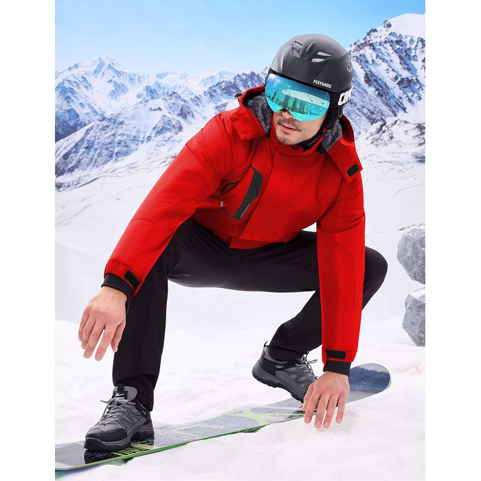 Чоловіча водонепроникна лижна куртка WUFU, тепла зимова модель, захист від вітру та снігу, червона (Getaway Solids)