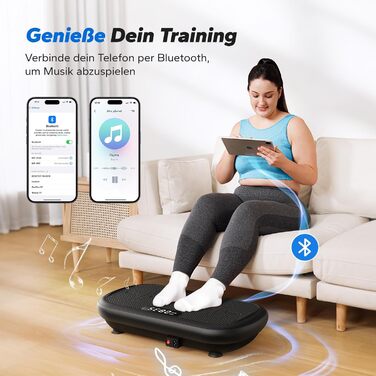 Вібраційна платформа MERACH для фітнесу та схуднення, 13 мм амплітуда, 200 кг, Bluetooth, чорна