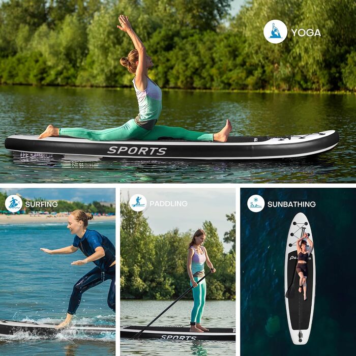 SUP дошка Panana надувна 3м x 79см x 15см з комплектом аксесуарів, EVA покриття, для дорослих та підлітків, чорна