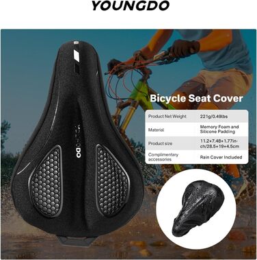 Накидка на сидіння велосипедне, ергономічна гелева підкладка, м'яка та зручна, з дощем. Підходить для жінок та чоловіків, чорна, вузька