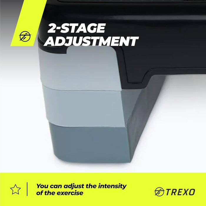 Степ-платформа TREXO для аеробіки та фітнесу, сіра, 78 x 30 см, регулювання висоти 10-20 см