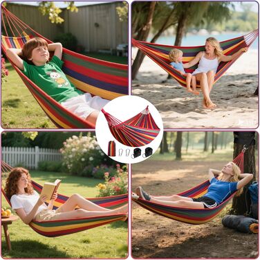 Гамак для кемпінгу NXPZ Outdoor, 200x150 см, подвійний, 250 кг, з сумкою, ременями та карабінами, для відпочинку на природі, вдома, на балконі