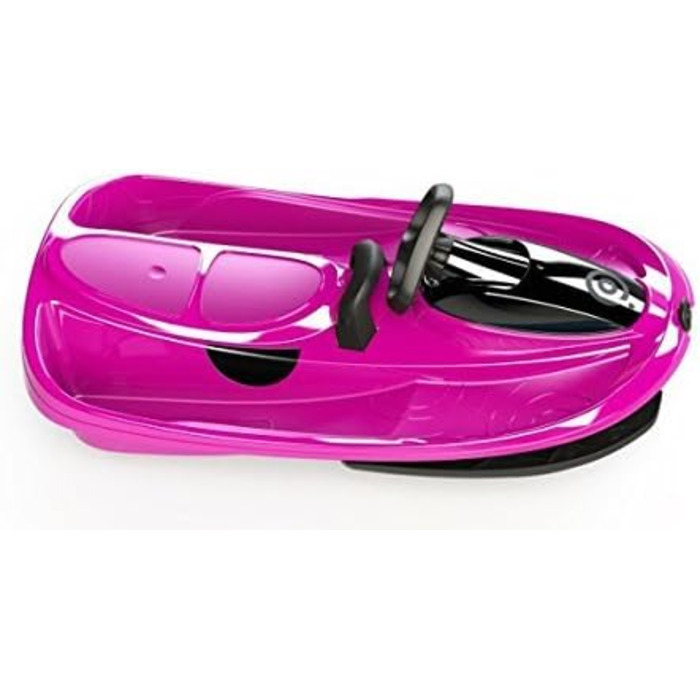Рожевий санки-боб на 2 особи з кермом та гальмами, автоматичне розгортання, вантажопідйомність 120 кг, диференційний руль