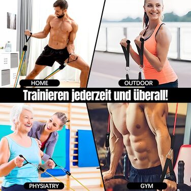 Фітнес-гумки Bindokun: набір з 5 еластичних стрічок для силових тренувань, фітнесу, пілатесу. З ручками, фіксаторами для ніг та дверей. Для жінок та чоловіків.