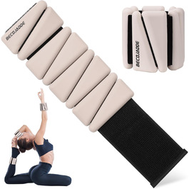 Набір обтяжувачів для ніг та рук BECOJADDE (0.45kg/0.9kg) - 2 шт. Регульовані манжети для занять фітнесом, йогою, пілатесом, ходьбою, бігом. Підходять для жінок та чоловіків. Колір: бежевий. Вага пари: 1.8 кг