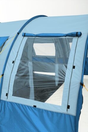 Намет CampFeuer для 4 особи | Тунельний намет з великим тамбуром, вологостійкий (5000 мм), з тентлом та регульованим фасадом | Сімейний намет для кемпінгу (синій/світло-блакитний)