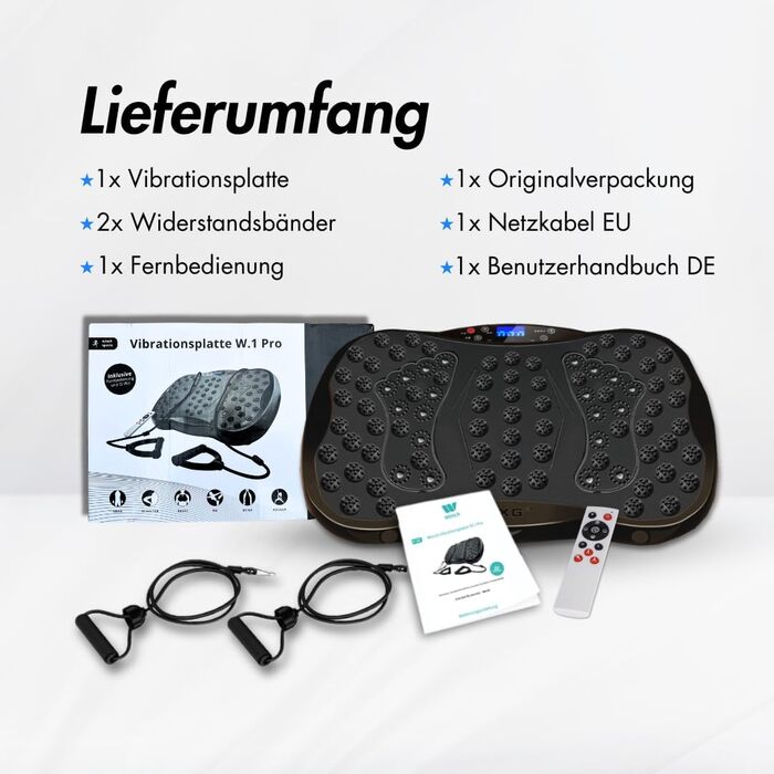 Вібраційна платформа Winch W.1.0 PRO | Електрична віброплатформа для дому | До 150 кг, 120 рівнів, з пультом ДУ, стрічки опору, чорний