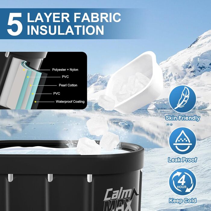 Ванна для криотерапії CalmMax Ovale - 450 л, переносний бак для холодної води, 5 шарів, 105 см, для спортсменів