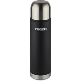 Термос Pioneer 1 л з нержавіючої сталі, вакуумний, з кнопкою та чашкою, 8 годин гаряче, 24 години холодне, 100% герметичний, BPA Free, чорний