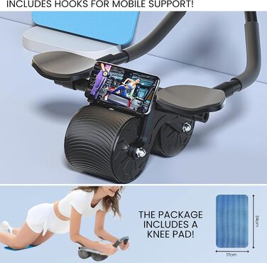 Ролик для ABS з автоматичним поверненням. Колесо для пресу. Набір для домашніх тренувань з наколінниками та секундоміром. Спорт для початківців вдома