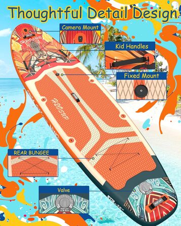 Надувне SUP-борд H2OSUP: широкий, стабільний дизайн, аксесуари преміум-класу, для риболовлі, йоги, Orange