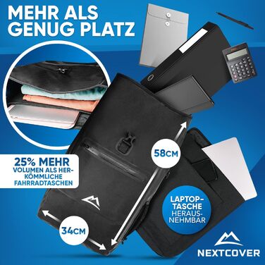 Велосипедна сумка NEXTCOVER 3в1 для багажника, водонепроникна, 25 л, рюкзак та сумка через плече, чорна, Aquashield