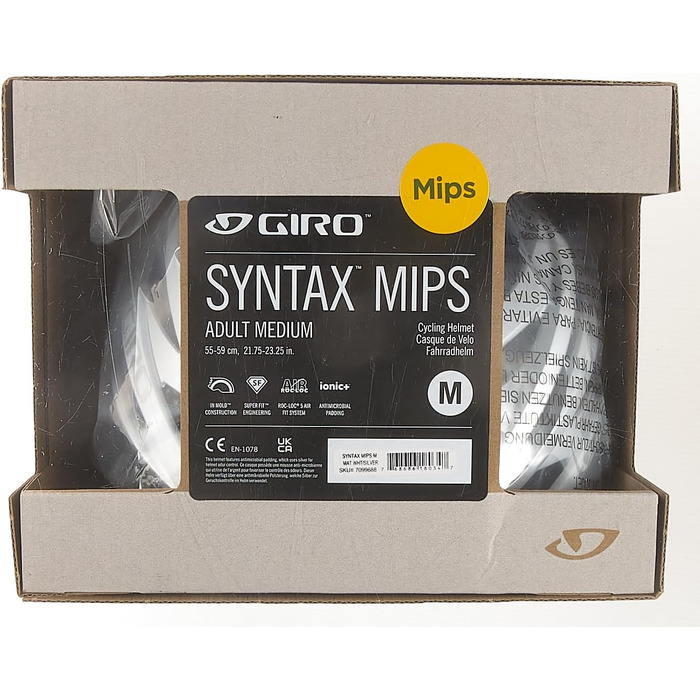 Велошолом Giro Syntax MIPS для дорослих, унісекс, M (55-59 см), матовий біло-сріблястий, для шосейного велосипеда