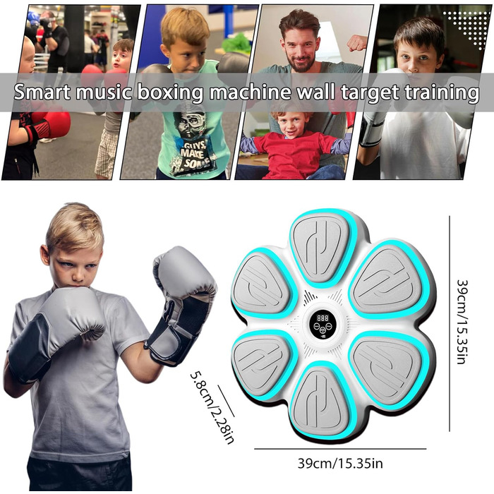 Музична бокс-машина Oamger з LED-підсвіткою, 9 режимів, з боксерськими рукавичками, інтелектуальним підрахунком та Bluetooth, для тренувань вдома для дітей та дорослих, чорний