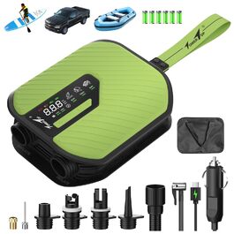 Акумуляторний насос TowerTop Sup Pumpe 10500mAh для SUP-дошки, авто та каяків, 50 PSI, 12V двоступеневий (накачування та випускання) з 8 насадками