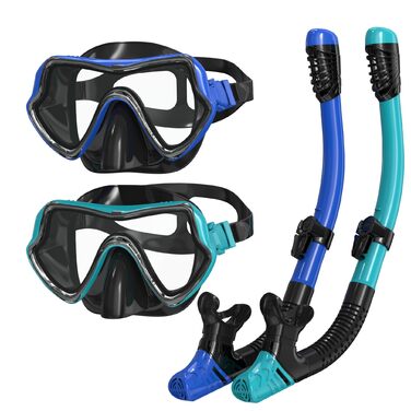 Набір для снорклінгу G2RISE SN02 для дорослих: маска, трубка, регулятор, антизапітніння, для чоловіків та жінок, зелений+синій, L