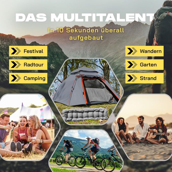 Намет Lumaland Outdoor Pop Up Kuppelzelt для кемпінгу, подорожей та фестивалів (2-3 особи), сірий