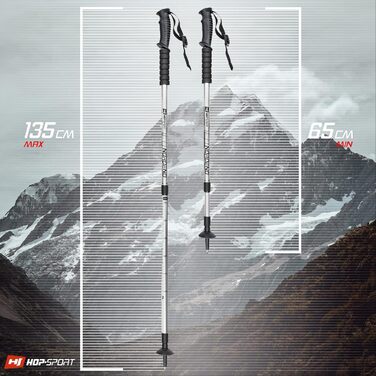 Трекінгові палиці Hop-Sport HS-0135TP для Nordic Walking з телескопічним регулюванням та антишоком, сріблястого кольору