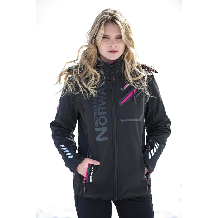 Жіноча мембранна куртка Softshell Geographical Norway Outdoor — водонепроникна спортивна вітровка для дощу (L, блідо-рожевий з чорним)