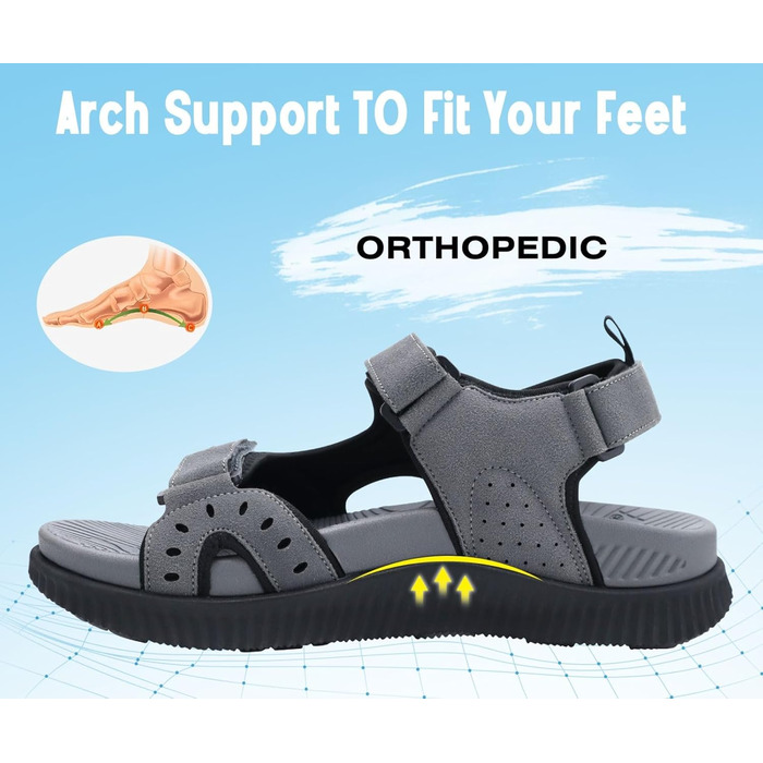 Чоловічі сандалі KuaiLu для трекінгу та відпочинку, ортопедичні, сірі, розмір 45 EU