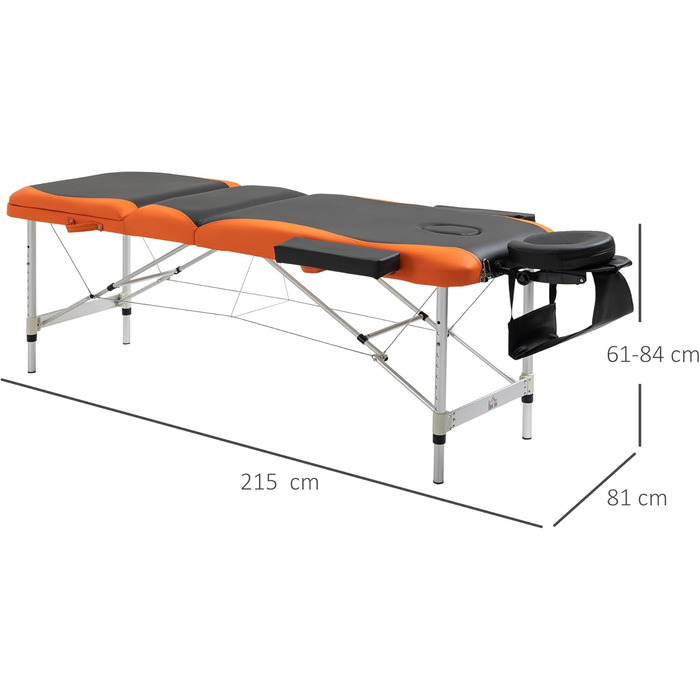 HOMCOM Складаний масажний стіл з алюмінію, з підголовником та сумкою для перенесення, до 225 кг - 215 x 60 см