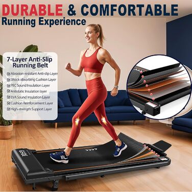 Бігова доріжка VOWVIT для дому, складаний: кут нахилу 7%, потужність 2.5 PS, максимальне навантаження 120 кг, швидкість 1-12 км/год