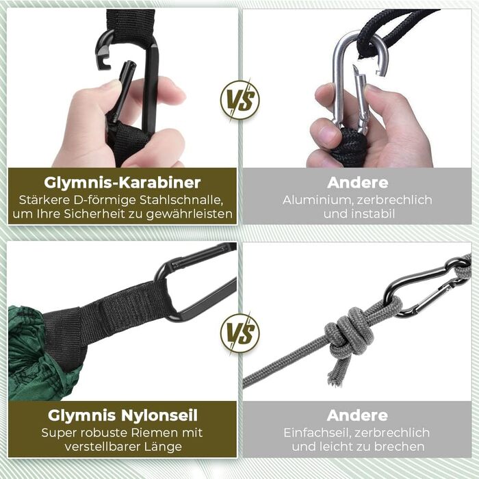 Гамак Glymnis Ultraleicht Outdoor - легкий туристичний гамак для відпочинку на природі з тросами та карабінами (до 300 кг)