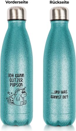 Термобутилка з нержавіючої сталі з глітером, бірюзова, BPA-free, подарунок