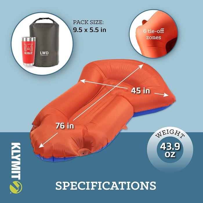 Klymit Litewater надувний пакрафт-каяк, легкий туристичний пліт для рюкзакових походів, помаранчевий