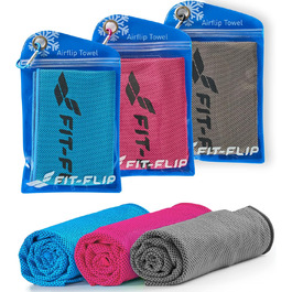 Охолоджуючі рушники Fit-Flip 3 шт. – для фітнесу та спорту – мікрофібра, охолодження шиї – Airflip, рушники Cool Ice Towel – блакитний, рожевий, сірий, 100x30 см