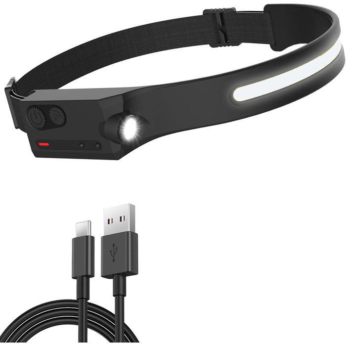 Ліхтар налобний LED Pristar, перезаряджається USB-C, водонепроникний, 5 режимів, кут огляду 230°, чорний