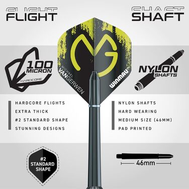 WINMAU Michael Van Gerwen (MvG) подарунковий набір для дартсу, 50 предметів, сталевий наконечник, 4 комплекти стрижнів, 4 комплекти оперень та аксесуари