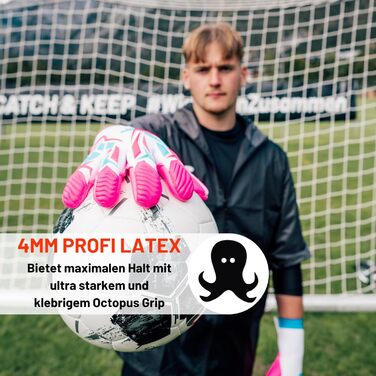 Воротарські рукавички CATCH&KEEP Profi для дорослих - максимальне зчеплення - преміум модель - футбол - Octopus Grip (ViVor Wild Pink, 12)
