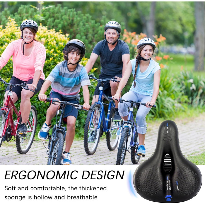 Комфортний велосипедний сідло, гелевий, широкий, м'який, дихаючий, амортизуючий, ергономічний, з водонепроникним чохлом та інструментами для встановлення, 26 * 21.5 см, блакитний