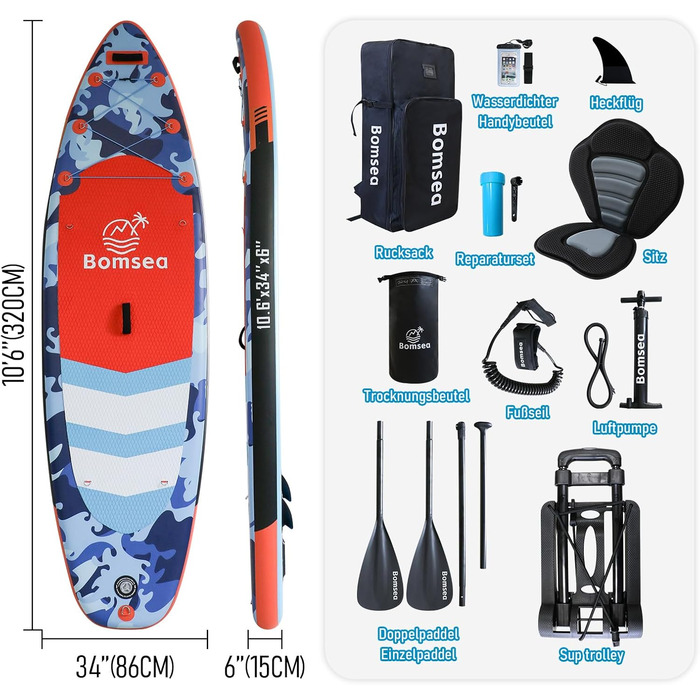 Надувний SUP Борд для SUP-бордингу (2 особи), 200 кг, блакитний