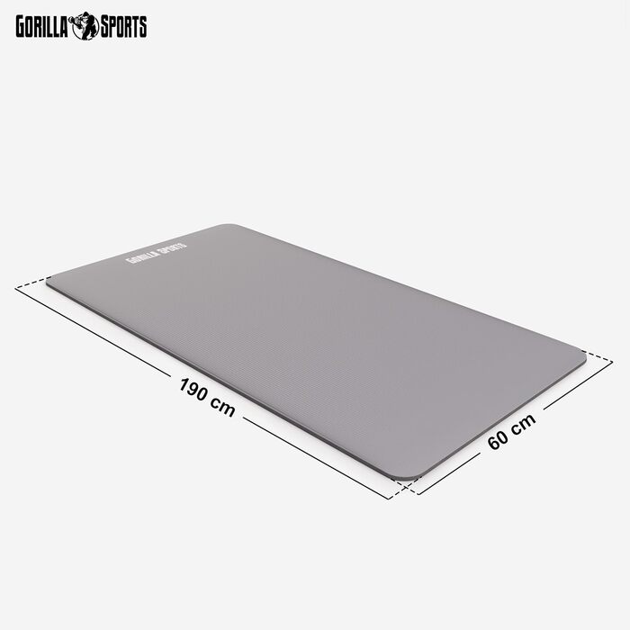 Фітнес-мат для йоги GORILLA SPORTS 190x60x1,5 см, сірий, нековзний, без фталатів, з ременем для перенесення