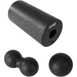 GORILLA SPORTS® Набір для фасціального масажу: ролик, м’яч, дуобол, 3/4/5 шт, пінний, чорний – фасціальний масажер, масажний набір для тренування