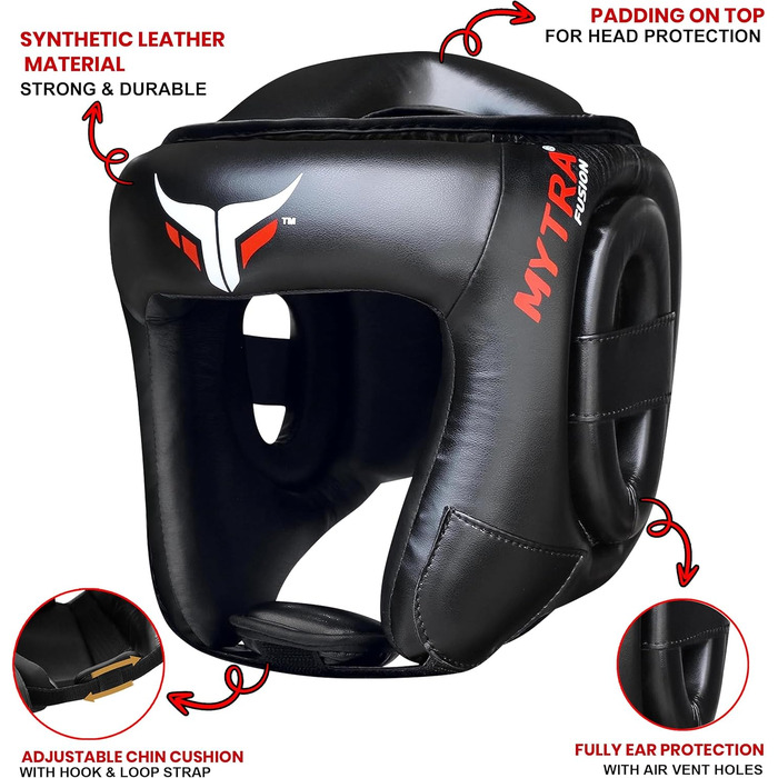 Захист голови Mytra Fusion для боксу, MMA, Муай Тай, Карате. Розміри L-XL, чорний