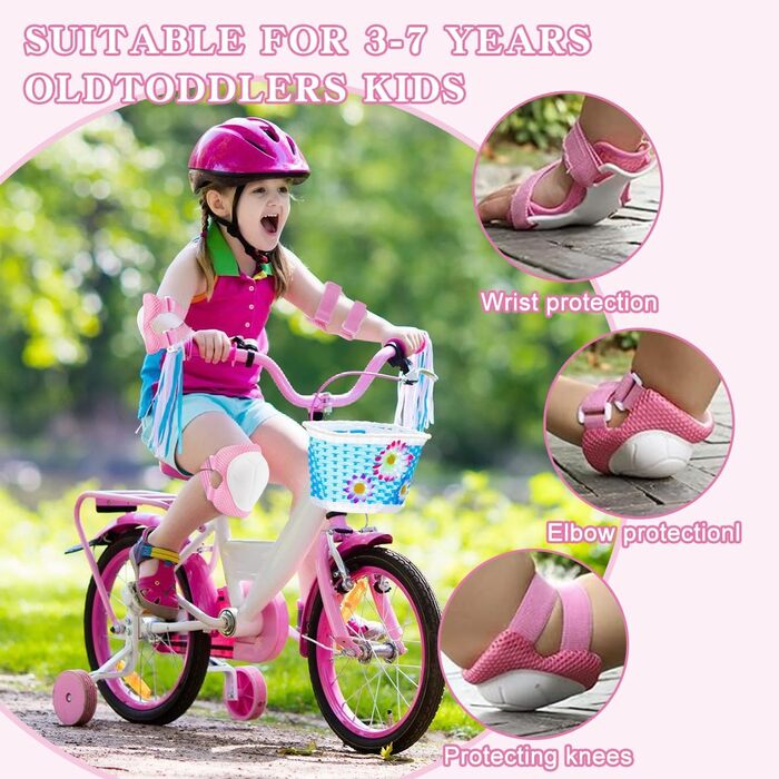 Набір наколінників Kinder 6 в 1: захист для колін, ліктів та зап'ясть. Підходить для скейтбордингу, інлайнів, Hoverboard, велосипеда (Рожевий, Білий)