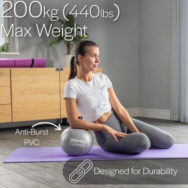 Пілябол Core Balance - Анти-Burst Йогабол - Нековзне PVC - Фітнес, Гімнастика, Фізіотерапія. Максимальне навантаження 200 кг, діаметр 23 см, сірий