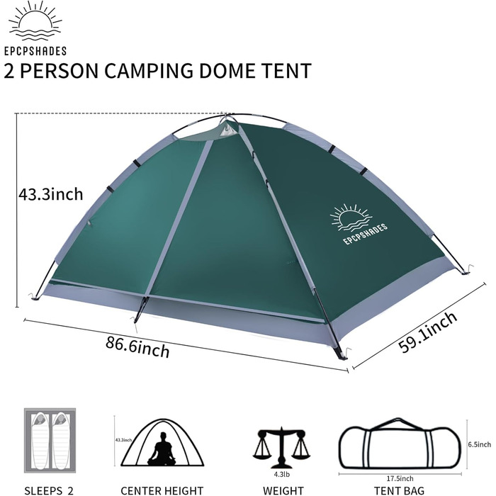 Купол намет для кемпінгу на 1-2 особи, легкий та портативний, водонепроникний, армійного кольору (темно-зелений)