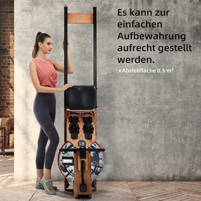 JASPORT R1: Гребний тренажер для дому з масивного дерева (Еш) з комп'ютером та кріпленням для планшета | JASPORT