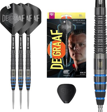 Дротики для дартсу Target Jeffrey de Graaf Generation 1, 23 г, 90% вольфрам, стальні накінечники, Swiss Point, чорні, ігрова серія