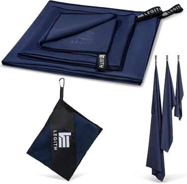 Набір мікрофібрових рушників LEGITH – швидковисихаючі та компактні для подорожей, пляжу, спорту та кемпінгу (3 розміри: 160x80 см, 120x60 см, 80x40 см) – економія місця