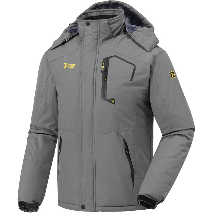 Чоловіча зимова куртка Jacken з флісовою підкладкою, водонепроникна, дихаюча, тепла, вітрозахисна, софтшелл знімним капюшоном, сіра (L)
