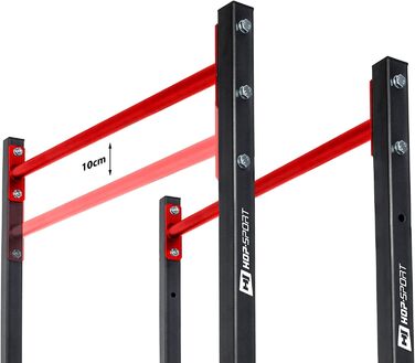 HOP SPORT Турнік для віджимань Dip Stange - надійна та регульована стійка для віджимань до 140 кг - тренажер для силових тренувань + неопренові рукавички в комплекті, чорний