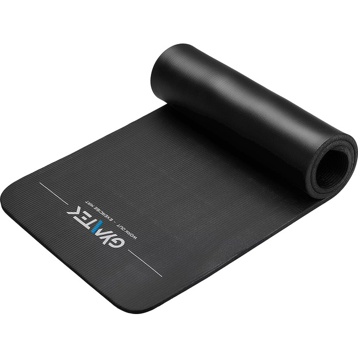 Фітнес-мат для йоги Gymtek 180x61 см, NBR 1,5 см, чорний, з ременями для перенесення, для пілатесу, аеробіки та гімнастики