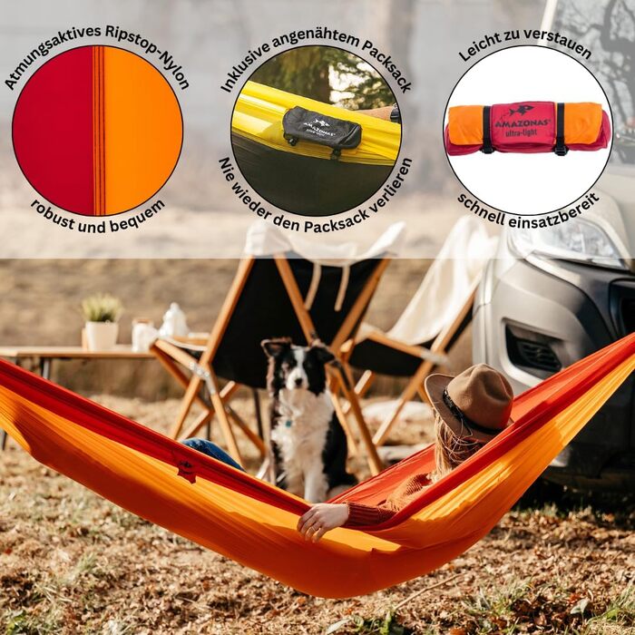 Гамак Amazonas Ultra-Light Adventure Coyote Kingsize 275x140 см, зелений (Fire) - надлегкий, до 150 кг