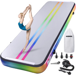 Гімнастичний надувний мат для дому, 3,5 м, у кольорах веселки (з повітряним насосом)