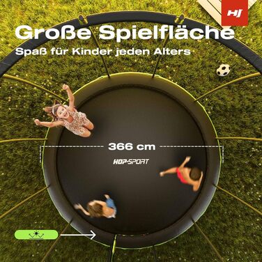Трамплін Hop-Sport Outdoor – діаметр 244/305/366/427/488 см. Комплект з захисним сіткою, вигнутими ніжками та сертифікатами безпеки. У комплекті: сходи та захисний бордюр (для моделі 366 см)